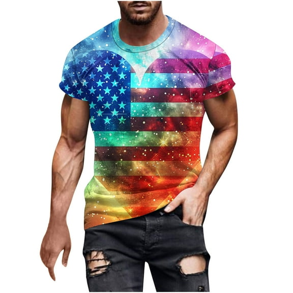 Yghzkop Men's Patriotic Shirts 4th of July Independence Day Printed Round Neck Short Sleeve Tops Breathable Quick-Dry T-Shirts Casual Loose Fit Graphic Tees American Flag for Outdoor Events Blouse