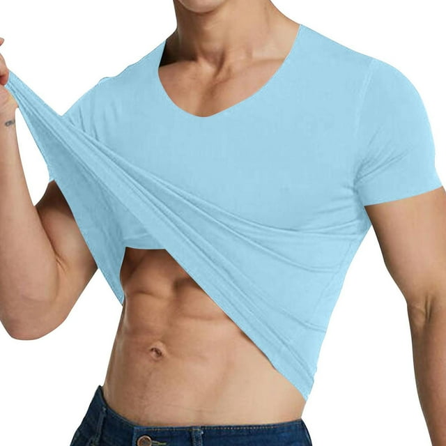 Yghzkop Men's Performance V-Neck T-Shirt Seamless Stretch Tight Fit Quick-Dry Solid Color Workout & Outdoor Activewear Top