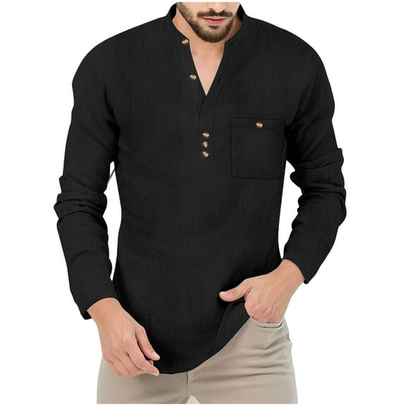 Yghzkop Men's Stand Collar Sport Shirts Solid Color Long Sleeve Button Down Top Casual Athletic Wear Lightweight Breathable Fabric Golf Tennis Polo Style Minimalist Design
