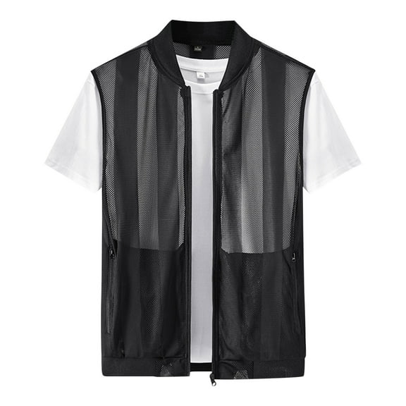 Yghzkop Men's Summer Breathable Mesh Filament Sun Protection Clothing Outdoor Fishing Inner Pocket Tank Coat