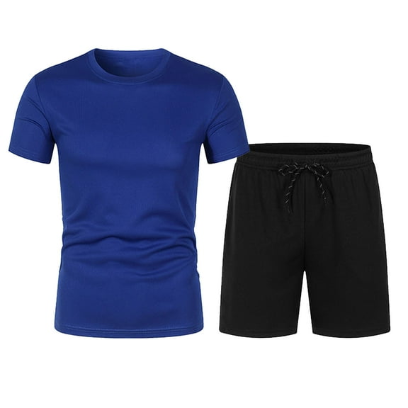 Yghzkop Men's Summer Mesh Beach Set Short Sleeve Round Neck Shirt & Athletic Shorts Quick-Dry Drawstring Pocket Lightweight Running Fitness Comfort Matching Outfit