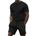 thumbnail image 1 of Yghzkop Men's Two-Piece Set Solid Color Casual T-Shirt with Beach Shorts Pockets Summer Outfit Gym Travel Lightweight Quick-Dry Matching Athletic Lounge Wear, 1 of 5