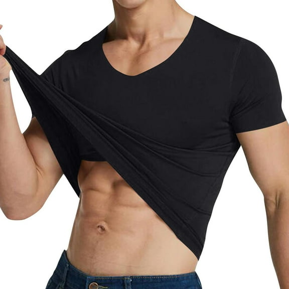 Yghzkop Men's V-Neck Seamless Workout Shirt Short Sleeve Compression Fitness Top Moisture-Wicking Outdoor Training Stretch Athletic Apparel