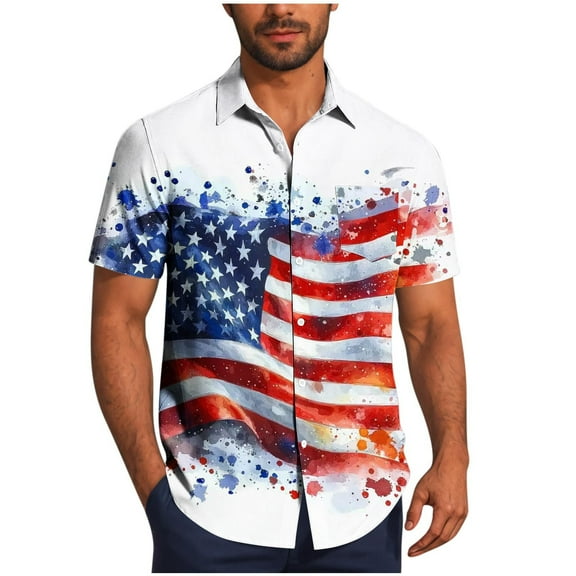 Yghzkop Mens Summer T Shirts USA 4th of July Shirts Star Stripes Print Fallow American Flag Short Sleeve Crew Neck Patriotic Independence Day Tee Top for Beach Party