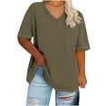 thumbnail image 1 of Yghzkop Plus Size Women's Short Sleeve Tops Flutter Sleeve Tunic V-Neck Loose Soft Top Cotton Blend Summer Casual House Dress T-shirt Leisure Trendy Blouse, 1 of 4