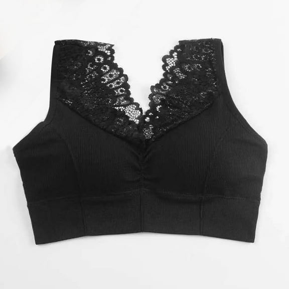 Yghzkop Sports Bras for Women Lace Trim Seamless Padded Racerback Comfort Wireless Bra Medium Support Yoga Fitness Bralette Everyday Bra