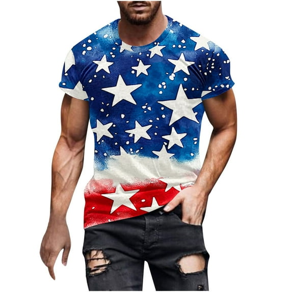 Yghzkop Summer T-shirts for Men USA 4th of July Patriotic Shirts Star Stripes Print Fallow American Flag Short Sleeve Crew Neck Independence Day Tee Top