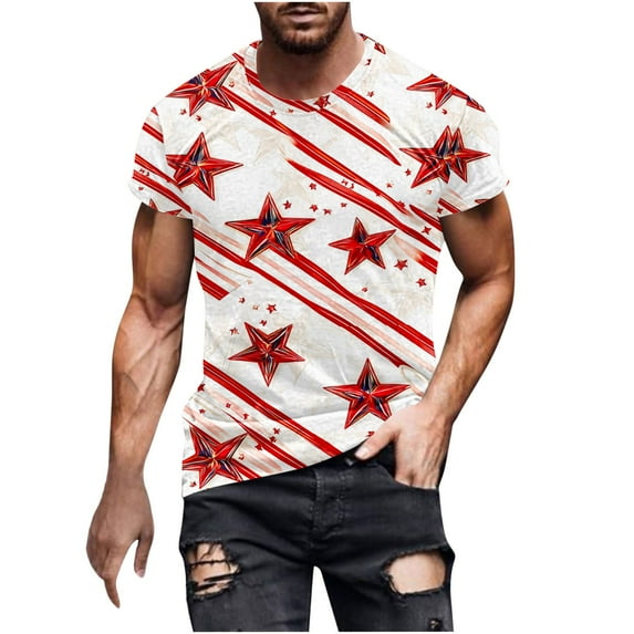 Yghzkop Summer T-shirts for Men USA 4th of July Patriotic Shirts Star Stripes Print Fallow American Flag Short Sleeve Crew Neck Independence Day Tee Top