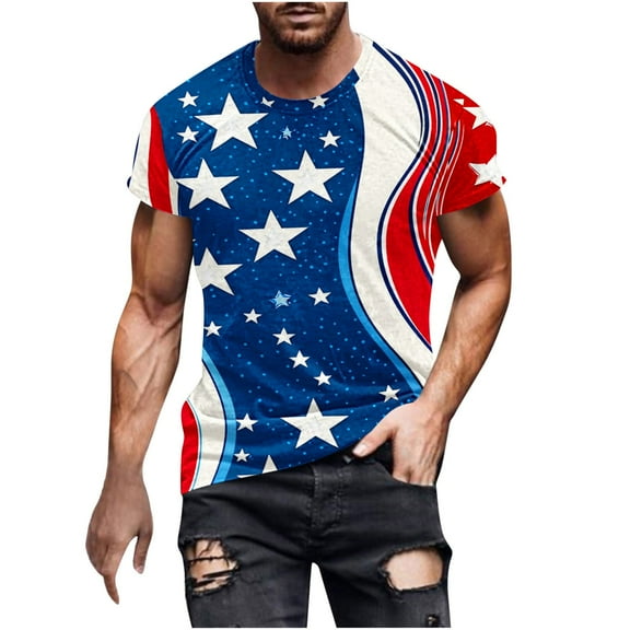 Yghzkop Summer T-shirts for Men USA 4th of July Patriotic Shirts Star Stripes Print Fallow American Flag Short Sleeve Crew Neck Independence Day Tee Top