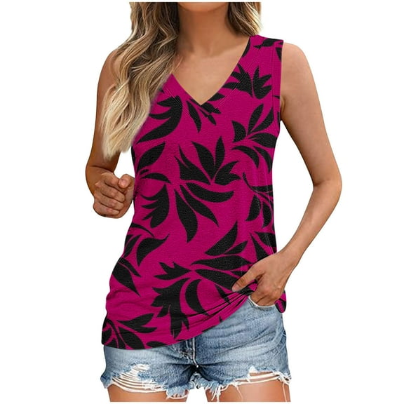 Yghzkop Tank Tops for Women V-Neck Fashion Printed Tank Top Summer Casual Breathable Tops Lightweight Loose Fit Sleeveless Tunic T-shirts Beach Coverups Everyday Essentials Blouse Activewear Camisole