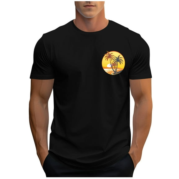 Yghzkop Tees for Men Hawaiian Print Athletic T-Shirt Short Sleeve Round Neck Moisture Wicking Quick Dry Gym Beach Party Vacation Top Casual Streetwear