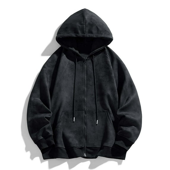 Yghzkop Unisex Womens and Mens Zip Front Hoodies Solid Color Sportswear Loose Fit Drawstring Pocket Sweatshirt Long Sleeve Casual Street Fashion Mens Womens Outerwear