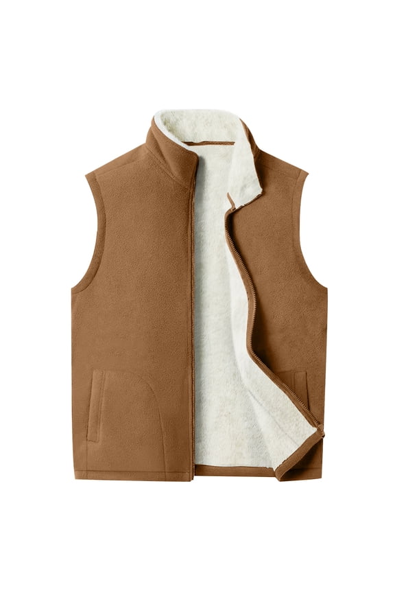 Vest for Men Solid Color Winter Sleeveless Fleece Lined Thicken Warm Gilet Waistcoat Casual Layering Piece Outdoor Hiking Work Wear thermal Padded Body Warmer