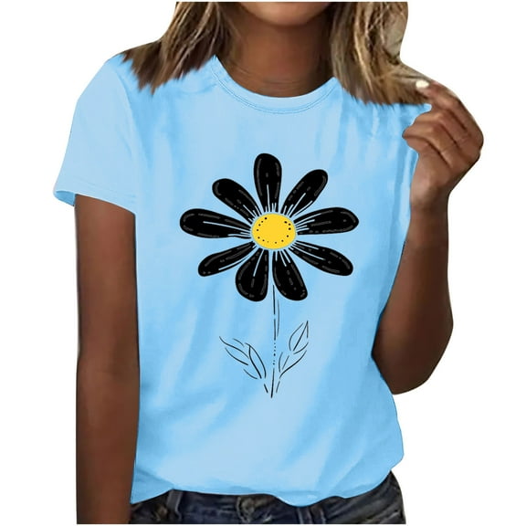 Yghzkop Women Printed Round Neck Short Sleeve T-Shirt Summer Casual Graphic Oversized Cotton Blouse Tee Breathable Loose Fit Streetwear Daily Wear Fashion Tops