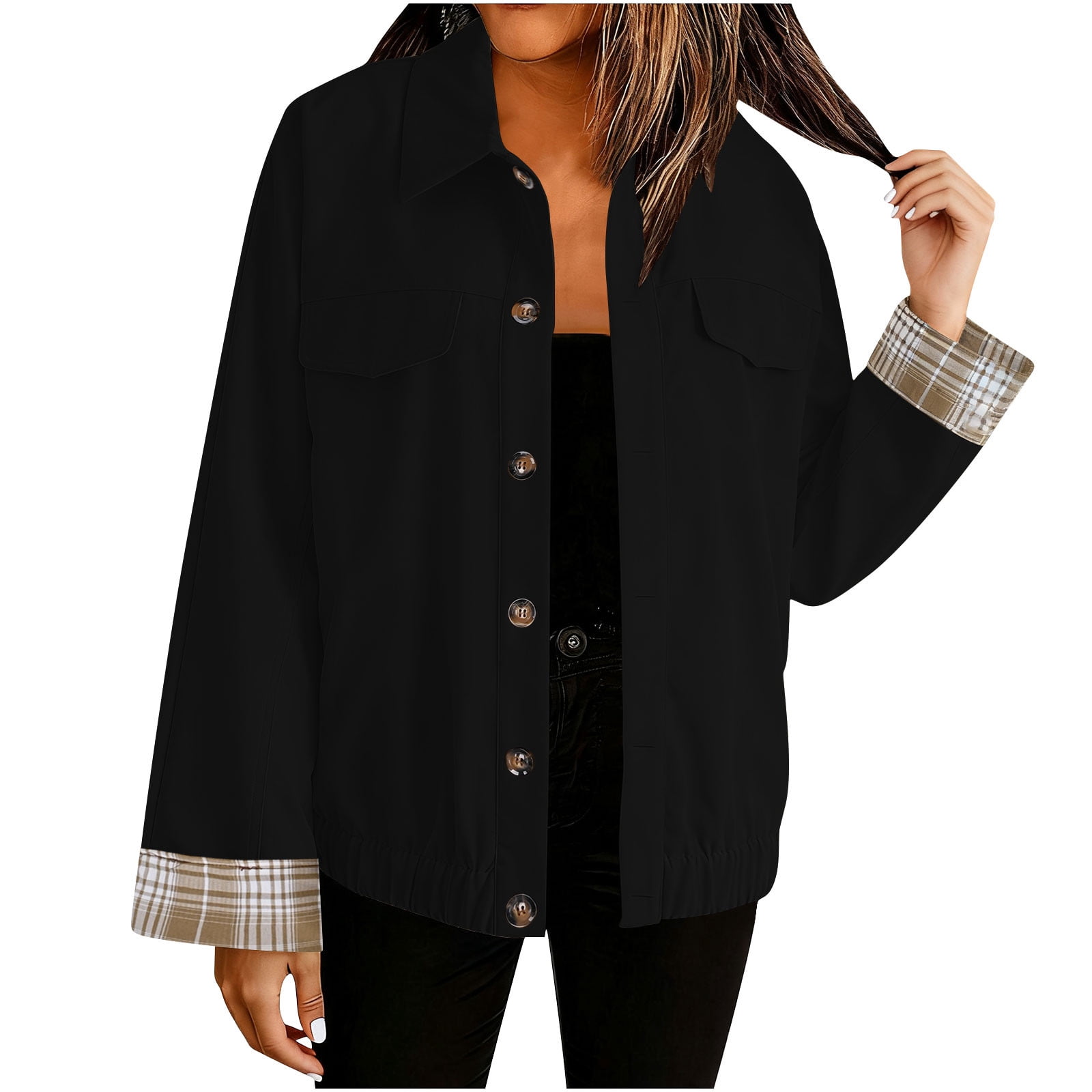 Yghzkop Women's Casual Jacket Long Sleeve Lapel Shacket Button Down ...