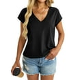 thumbnail image 1 of Yghzkop Women's Casual V-Neck Drop Shoulder Short Sleeve Blouse Solid Color Summer Tops Loose Fit T-Shirt Tee Ladies Shirt Basic Stretch Soft Comfortable Daily Wear Fashion Tunic, 1 of 7