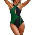 thumbnail image 1 of Yghzkop Women's Color Block One Piece Swimsuit Halter Neck Backless Padded Monokini Sexy Cutout Tummy Control Swimwear, 1 of 3