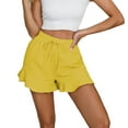 thumbnail image 1 of Yghzkop Women's Cotton and Linen Casual Pants with Ruffles Elastic Waist Drawstring Shorts, 1 of 5