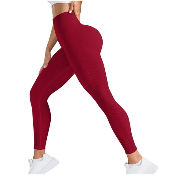 Yghzkop Women's High Waisted Ribbed Yoga Pants Tummy Control Butt Lifting Workout Leggings Solid Color Vertical Stripe Threaded Gym Running Compression Tight Fitting Athleisure Streetwear