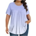 thumbnail image 1 of Yghzkop Women's Plus Size T-shirts Pleated Round Neck Casual Tops Ombre Print Summer Cotton Blend Top Loose Lightweight Breathable Blouse Weekend Getaway Ready Grocery Run Style Sweatshirts, 1 of 6