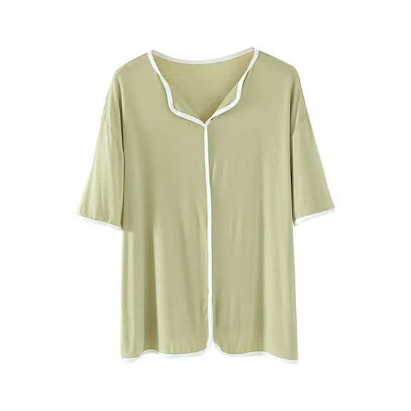 Yghzkop Women's Plus Size V-Neck Short Sleeve Pajama Top Ice Silk Cooling Sleepwear for Spring Summer