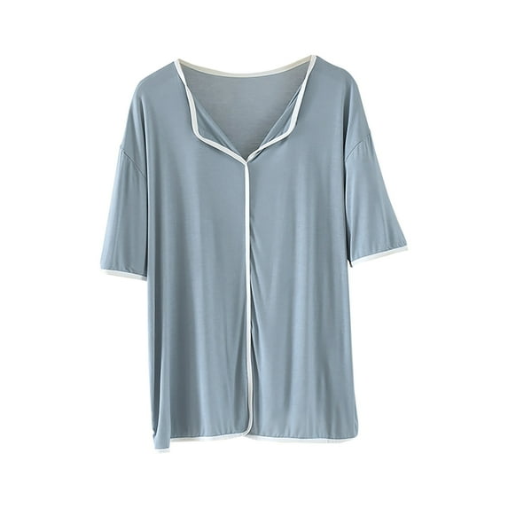 Yghzkop Women's Plus Size V-Neck Short Sleeve Pajama Top Ice Silk Cooling Sleepwear for Spring Summer