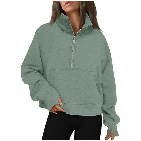 Yghzkop Women's Quarter Zip Fleece Pullover Thumbhole Cropped Hoodie Stand Collar thermal Top Winter Workout Running Jacket 2025 Athletic Wear Outerwear
