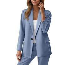 Yghzkop Women's Solid Color Pant Suit Set 2 Piece Outfit Long Sleeve Button Front Blazer Jacket with Pockets Matching Straight Leg Trousers office formal Work Wear
