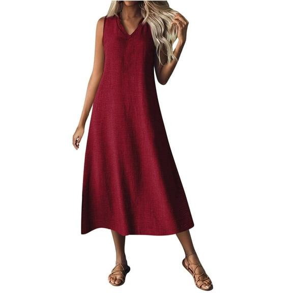 Yghzkop Women's Solid Color V Neck Sleeveless Maxi Dress Casual Summer Beach Dress Flowy Chiffon Fabric Bohemian Style Split Hem Party Wear Evening Gown Holiday Resort Wear