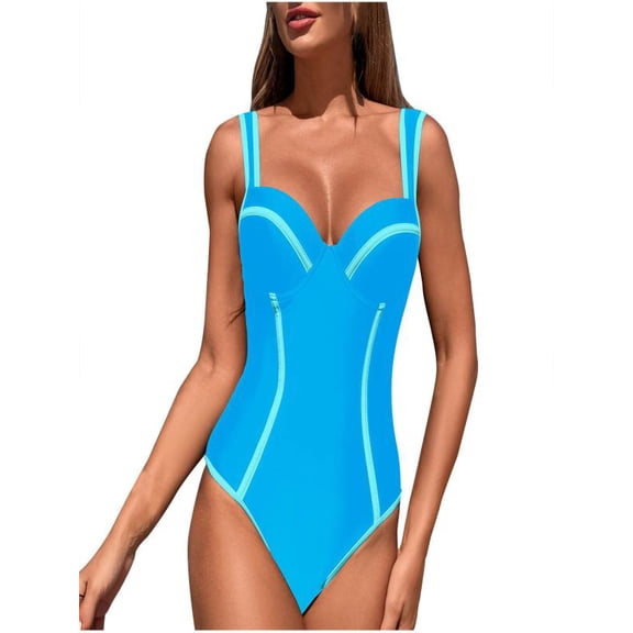 Yghzkop Women's Solid Color V-neck Camisole Fold Retract Your Waist Bikini Swimsuit