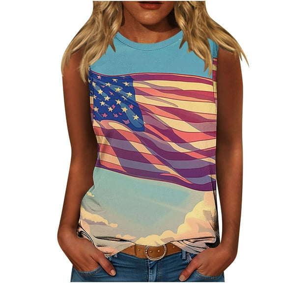 Yghzkop Women's Summer Tank Tops 4th of July Independence Day Tank Tops Sleeveless Vintage Flower Graphic Tees Boho Cottagecore Wildflowers Cami Shirt Blouse