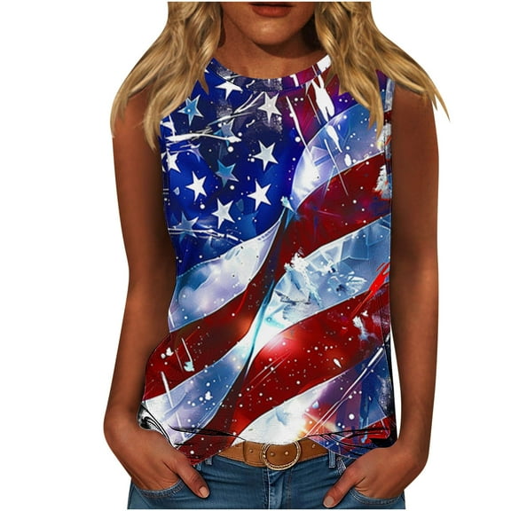Yghzkop Women's Summer Tank Tops 4th of July Independence Day Tank Tops Sleeveless Vintage Flower Graphic Tees Boho Cottagecore Wildflowers Cami Shirt Blouse