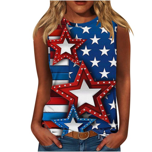 Yghzkop Women's Summer Tank Tops 4th of July Independence Day Tank Tops Sleeveless Vintage Flower Graphic Tees Boho Cottagecore Wildflowers Cami Shirt Blouse