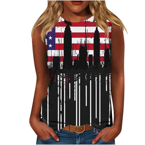Yghzkop Women's Summer Tank Tops 4th of July Independence Day Tank Tops Sleeveless Vintage Flower Graphic Tees Boho Cottagecore Wildflowers Cami Shirt Blouse