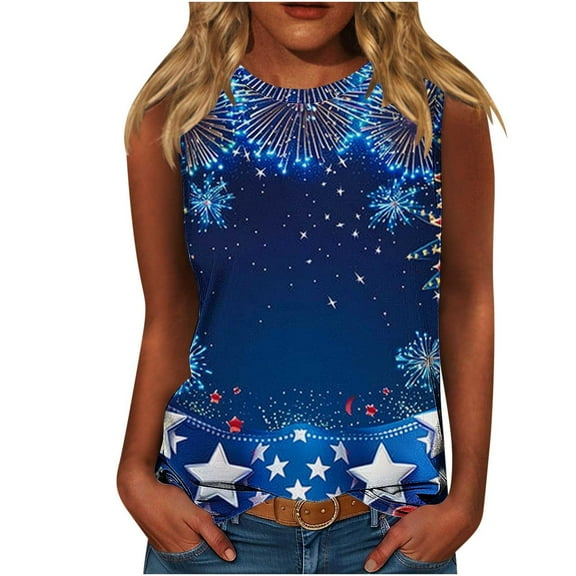 Yghzkop Women's Summer Tank Tops 4th of July Independence Day Tank Tops Sleeveless Vintage Flower Graphic Tees Boho Cottagecore Wildflowers Cami Shirt Blouse