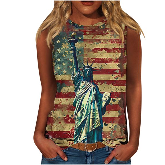 Yghzkop Women's Summer Tank Tops Summer Independence Day Tank Tops Sleeveless Vintage Flower Graphic Tees Boho Cottagecore Wildflowers Cami Shirt Blouse