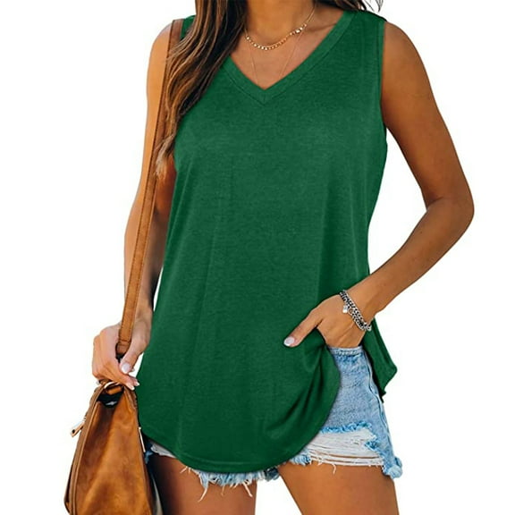 Yghzkop Women's Tank V-Neck Basic Casual Flowy Summer Sleeveless T-Shirt