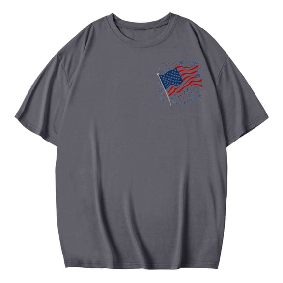 Yghzkop Women's Tunic T-Shirts Summer Round Neck Short Sleeve Independence Day Allover Print Casual Top Breathable Cotton Oversized Loose Beach Cover Up Blouse