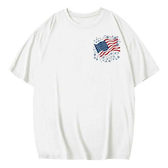 Yghzkop Women's Tunic T-Shirts Summer Round Neck Short Sleeve Independence Day Allover Print Casual Top Breathable Cotton Oversized Loose Beach Cover Up Blouse
