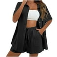 thumbnail image 1 of Yghzkop Women's Two-Piece Set Button-Down Shirt & Shorts Outfit Lightweight Breathable Activewear Elastic Waist Drawstring Shorts Vacation Essentials Casual Summer Comfy Coordinates Outfits, 1 of 7