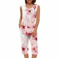 thumbnail image 1 of Yghzkop Women's Two Piece Set Floral Printed Sleeveless Round Neck Tank Tops Capri Pant Summer Outfit Beach Lounge Travel Wrinkle-Free Loose Fit Crop Top Shorts, 1 of 5