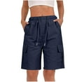 thumbnail image 1 of Yghzkop Womens Cargo Shorts Utility Stretch Waist Drawstring Belt Button Pockets Military Solid Color Casual Workwear Denim Bermuda Short, 1 of 8