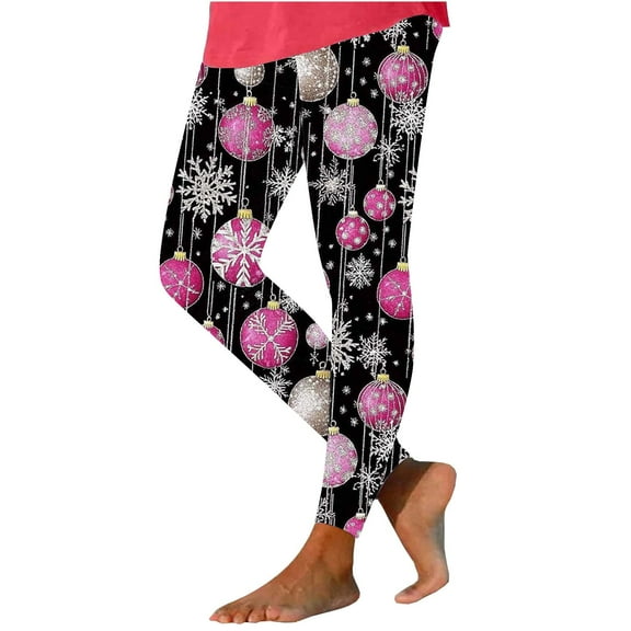 Yghzkop Womens Christmas Print Leggings Festive Holiday Pattern Yoga Pants High Waist Tummy Control Workout Tights Winter Running Gym Lounge Stretchy Casual Wear
