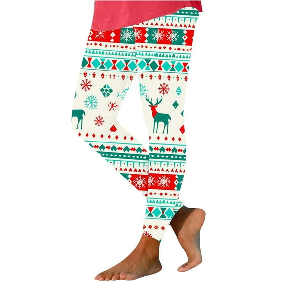 Yghzkop Womens Christmas Print Leggings Festive Holiday Pattern Yoga Pants High Waist Tummy Control Workout Tights Winter Running Gym Lounge Stretchy Casual Wear