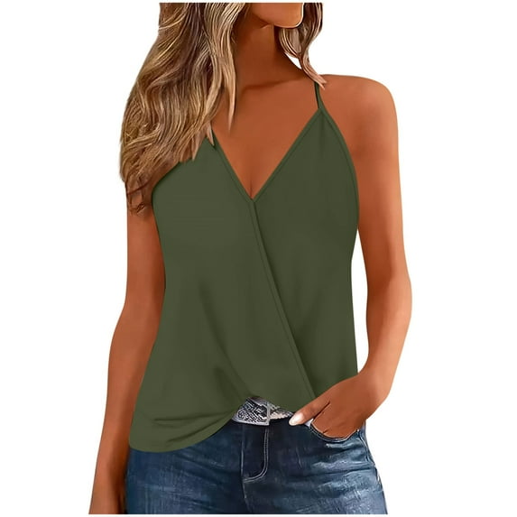 Yghzkop Womens Deep V Neck Wrap Tank Tops Summer Sexy Spaghetti Strap Sleeveless Tee Shirts Trendy Cross Front Tunic Tops Bluose
