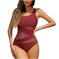 thumbnail image 1 of Yghzkop Womens Halter Neck Swimsuit Solid Color Sheer Mesh Built In Bra No Wire Sexy Backless Tummy Control Summer Bathing Suit One Piece, 1 of 4