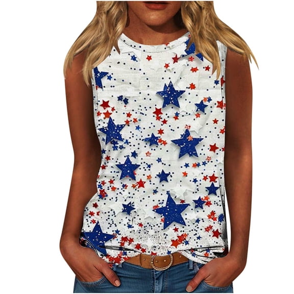 Yghzkop Womens Patriotic Tops 4th of July Independence Day Sleeveless Round Neck Summer Blouse Lightweight Quick-Dry Fabric American Flag Graphic Outdoor Events Casual Chic Apparel Tank Tops