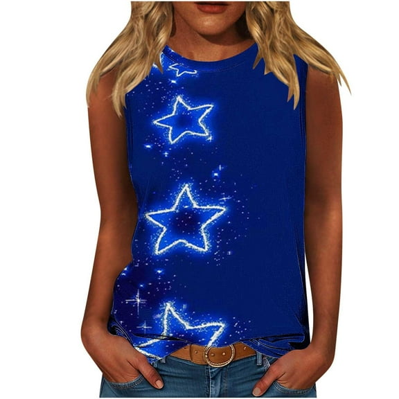 Yghzkop Womens Patriotic Tops 4th of July Independence Day Sleeveless Round Neck Summer Blouse Lightweight Quick-Dry Fabric American Flag Graphic Outdoor Events Casual Chic Apparel Tank Tops