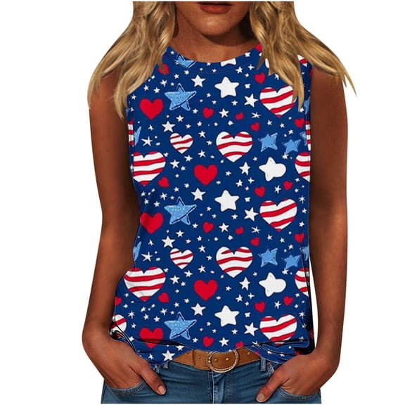 Yghzkop Womens Patriotic Tops 4th of July Independence Day Sleeveless Round Neck Summer Blouse Lightweight Quick-Dry Fabric American Flag Graphic Outdoor Events Casual Chic Apparel Tank Tops