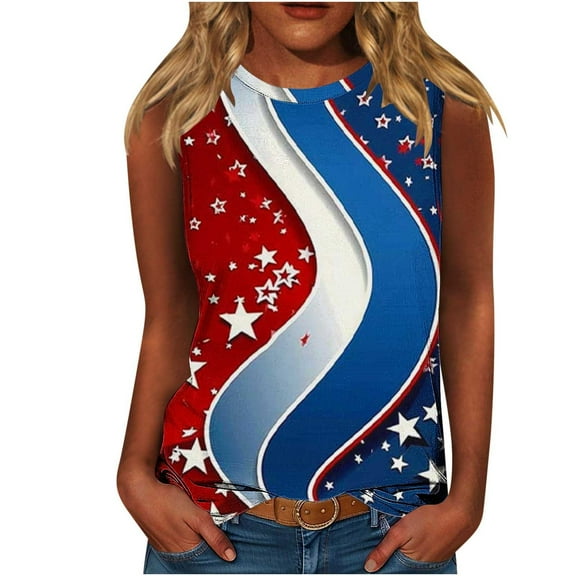 Yghzkop Womens Patriotic Tops 4th of July Independence Day Sleeveless Round Neck Summer Blouse Lightweight Quick-Dry Fabric American Flag Graphic Outdoor Events Casual Chic Apparel Tank Tops